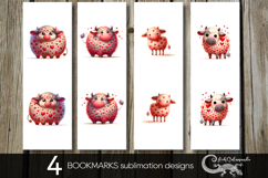 Valentine cow | 4 love bookmarks sublimation designs Product Image 1