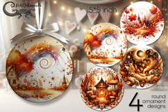 Golden autumn | 4 fall Round ornament sublimation designs P2 Product Image 1