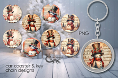 Xmas snowman | 4 Car coaster &amp; 4 key chain sublimation P2 Product Image 1