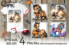 Christmas horse &amp; garland | 4 PNG Sublimation designs Product Image 1