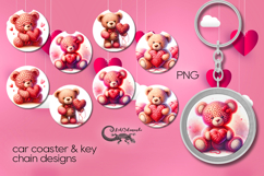 Valentine teddy bear | 4 car coaster &amp; 4 key chain designs P Product Image 1