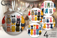 Colorful Cats | 4 round ornaments sublimation designs P2 Product Image 1