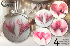 Valentine hearts | 4 round ornaments sublimation designs P2 Product Image 1