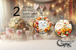 Flowers | Mother&#039;s day Round Earring Sublimation design PL2 Product Image 1