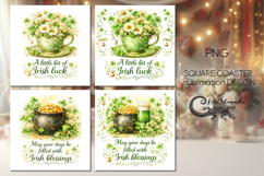 Irish Shamrock Coaster Bundle | 4 square coasters sublimation Product Image 1
