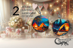 Tent in forest | Round earring sublimation design PL2 Product Image 1