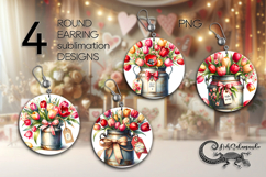 Hello Spring | 4 Round Earring Sublimation designs Product Image 1