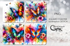Bright Butterfly | Boho square coaster sublimation design P2 Product Image 1