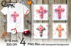 Cross, flowers | 4 Christian Faith PNG Sublimation designs Product Image 1