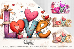 LOVE Valentine Clipart Bundle | 4 PNG sublimation designs Product Image 1