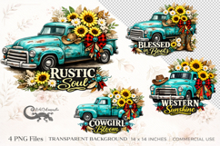 Country truck &amp; sunflowers | 4 PNG Sublimation clipart Product Image 1