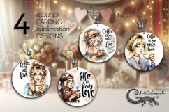 Coffee girl | Round earring sublimation designs PL2 Product Image 1