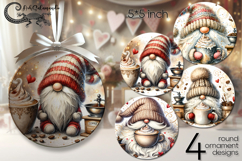 Coffee gnomes | 4 Watercolor round ornaments sublimation P2 Product Image 1