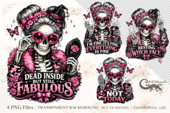 Pink Goth Skeleton Girl Set | 4 PNG sublimation cliparts Product Image 1