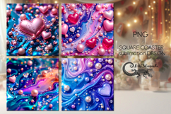 Love Pearls | 4 valentine square coaster sublimation designs Product Image 1