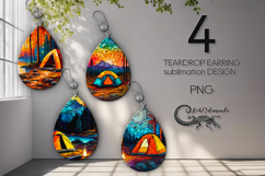 Tent in forest | 4 Teardrop earring sublimation designs PL2 Product Image 1