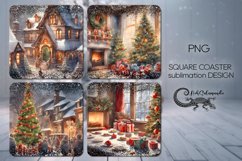 Watercolor Christmas | 4 square coaster sublimation designs2 Product Image 1