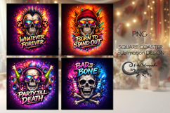 Skull Coaster PNG set | 4 square coasters sublimation designs Product Image 1