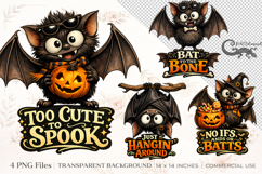 Funny Bat Halloween Clipart set | 4 PNG sublimation designs Product Image 1