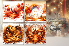 Golden autumn | fall square coaster sublimation design P2 Product Image 1