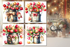 Hello spring | 4 square coaster sublimation designs P2 Product Image 1