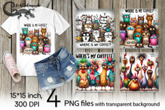 Coffee animals | 4 funny PNG Sublimation designs P2 Product Image 1