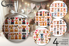 Valentine Dog | 4 round ornaments sublimation designs Product Image 1