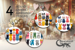 Colorful Cats | Cartoon style Round earring sublimation PL2 Product Image 1