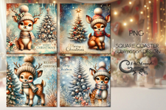 Christmas deer | vintage square coaster sublimation design 2 Product Image 1