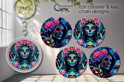 Neon skulls | Halloween Car coaster &amp; key chain designs P2 Product Image 1