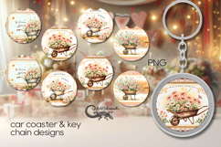 Vintage Spring | 4 Car coaster &amp; 4 key chain sublimation PL2 Product Image 1