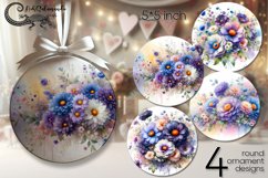 Gentle flowers | watercolor round ornaments sublimation PL2 Product Image 1