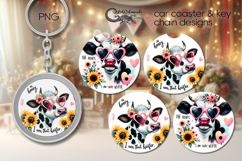 Cow &amp; flowers | 2 Sublimation car coaster &amp; key chain PL2 Product Image 1