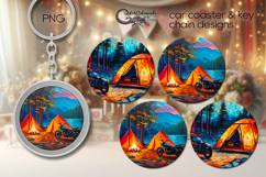 Tent in forest | coaster &amp; key chain sublimation design PL2 Product Image 1