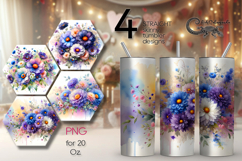 Watercolor Flowers | 4 gentle tumbler Sublimation designs P2 Product Image 1