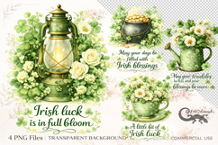 Irish Shamrock Watercolor Clipart set | 4 PNG sublimation Product Image 1