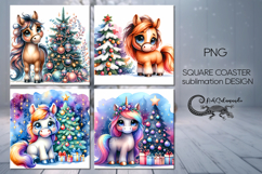 Christmas horse | 4 square coaster sublimation designs PL2 Product Image 1