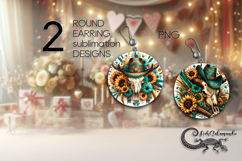 Western skull | American Round earring sublimation design P2 Product Image 1