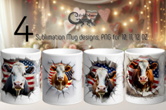 Cow &amp; wall | 4 Mug Sublimation designs, PNG Product Image 1