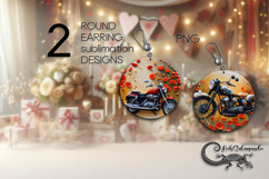 Motorcycle &amp; flowers | bike Sublimation round earrings PL2 Product Image 1