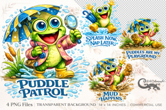 Funny Frog Puddle Clipart Bundle | 4 PNG sublimation designs Product Image 1