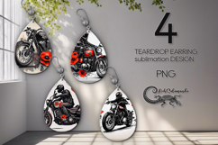 Motorcycle &amp; flowers | Bike Teardrop earring sublimation PL2 Product Image 1