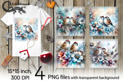 Christmas birds | 4 winter PNG Sublimation designs Product Image 1