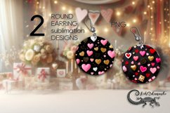 Valentine hearts | Black &amp; pink Sublimation round earring P2 Product Image 1