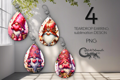 Valentine gnome | 4 teardrop earring Sublimation designs PL2 Product Image 1