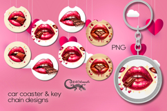 Valentine lips | 4 Car coaster &amp; 4 key chain designs P2 Product Image 1