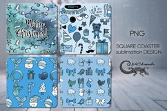 Christmas doodle | blue square coaster sublimation design2 Product Image 1