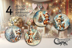 Christmas deer | retro Round earring Sublimation designs PL2 Product Image 1