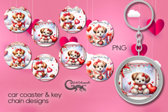 Valentine puppy | love 4 car coaster &amp; 4 key chain designs Product Image 1