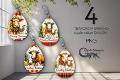 Country Xmas | 4 Cow Teardrop earring sublimation designs Product Image 1